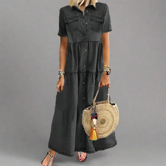 Lina™ | Den Lediga Maxiklänningen med Fickor och Knappdetaljer