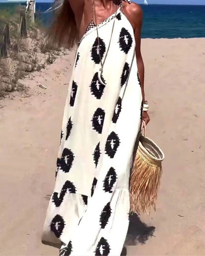 Zaria™ | Elegant ankellång enkelbandsklänning med etniskt tryck